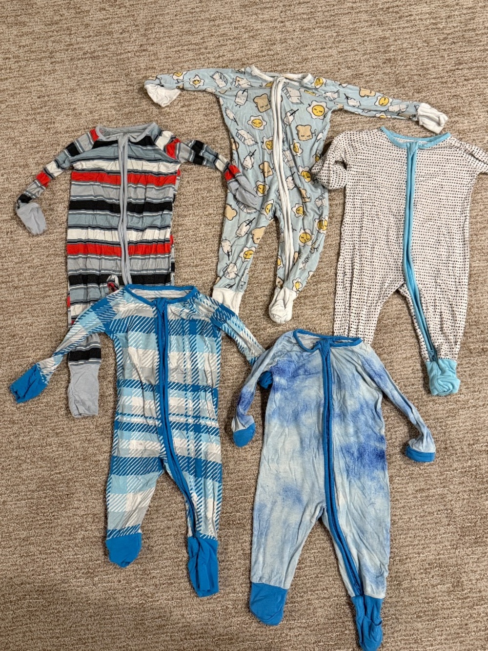 5 pairs of little sleepies pajamas 3-6mos